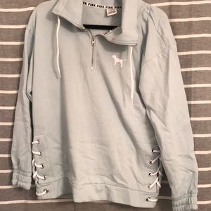PINK mint half zip tie up side hoodie